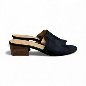 Franco Sarto Black Suede Block Heel Mules Slip On Sandals Size 8